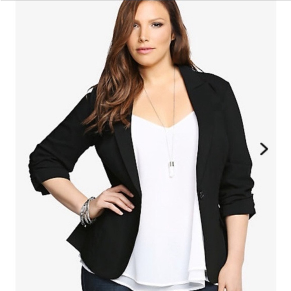 Torrid Stretch Ruched Sleeve Black Blazer Sz 2X